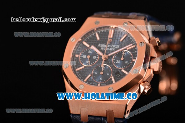 Audemars Piguet Royal Oak Chrono 41MM Swiss Valjoux 7750 Automatic Rose Gold Case with Blue Dial Stick Markers and Blue Leather Strap (EF) - Click Image to Close
